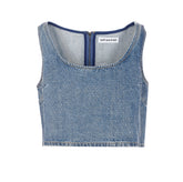 RHINESTONE DENIM CROP TOP