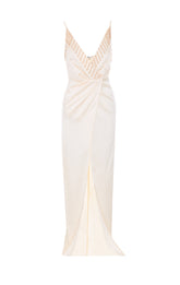 RED CARPET DRESS WITH EMBROIDERED CRYSTALS