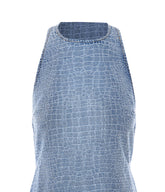 RHINESTONE CROC EFFECT DENIM MINI DRESS