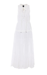 CASARSA LONG COTTON DRESS WITH RUFFLE AND RIBBONS
