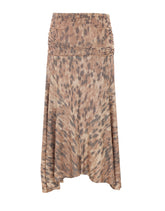 PRINTED MARL MESH DRAPED LONG SKIRT