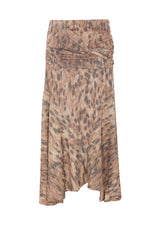 PRINTED MARL MESH DRAPED LONG SKIRT