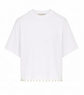 PALMAS CROP T-SHIRT WITH EMBROIDERED PEARLS
