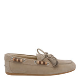 SUEDE DECK LOAFERS WITH TASSELS AND MIU MIU LOGO