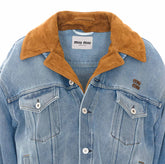 WASHED DENIM AND SUEDE LOGO DENIM JACKET