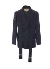 DOUBLE BREASTED JACKET WITH FRINGED SCARF
