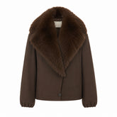 GABARDINE FAUX FUR NECK JACKET
