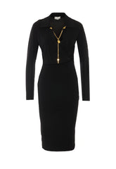 VISCOSE YARN DRESS WITH JEWEL CHAIN