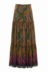 GONNA LUNGA IN SETA CON STAMPA PAISLEY PIAZZATA