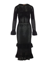 WOOL MIX KNITTED LONG DRESS WITH RUCHES