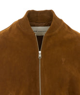 BOMBER CON ZIP E LOGO AMI DE COEUR IN SUEDE