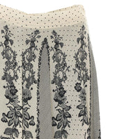 SATIN JACQUARD LONG SKIRT WITH FLOWERS AND POLKA DOTS PRINT