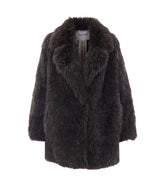 LONGLINE FAUX FUR COAT WITH OVERSIZED LAPER COLLAR
