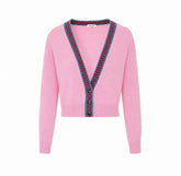 KNIT CARDIGAN WITH CONTRASTING GRECA MOTIF