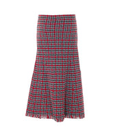 CHECK FRAYED KNIT MIDI SKIRT