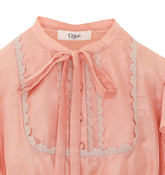 SHORT-SLEEVE RUFFLE TOP IN WASHED SILK HABOTAI & LACE