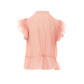 SHORT-SLEEVE RUFFLE TOP IN WASHED SILK HABOTAI & LACE