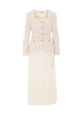 TAILORED BOUCLE' AND CHIFFON MIDI DRESS