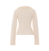RIBBED MERINO TOP WITH LOGO AND RUCHES