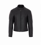 WEB DETAIL LEATHER BIKER JACKET