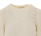 WOOL BLEND CABLE SWEATER WITH RHINESTONES