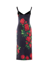 ROSES PRINT SATIN DRESS