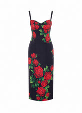 ROSES PRINT SATIN DRESS