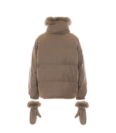 SHORT FLANNEL DOWN JACKET WITH PEEL-OFF NECK IN FOX FUR AND MITTENS