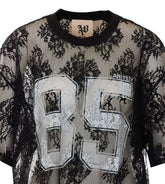 T-SHIRT OVERSZIE LILA IN PIZZO CON STAMPA COLLEGE