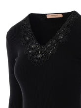ABITO LUNGO IN MAGLIA CON PIZZO MACRAMÉ