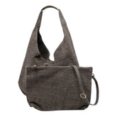 BORSA A SPALLA ELLISSE CROCO IN SUEDE