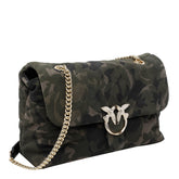 BORSA A TRACOLLA MEDIA LOVE BAG PUFF IN SUEDE CON STAMPA CAMOUFLAGE E FIBBIA GIOIELLO