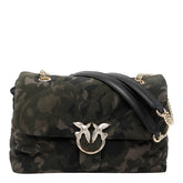 BORSA A TRACOLLA MEDIA LOVE BAG PUFF IN SUEDE CON STAMPA CAMOUFLAGE E FIBBIA GIOIELLO
