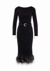 CHENILLE KNIT FEATHER MIDI DRESS