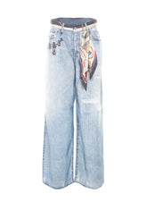 SCARF PRINT FLARE DENIM JEANS