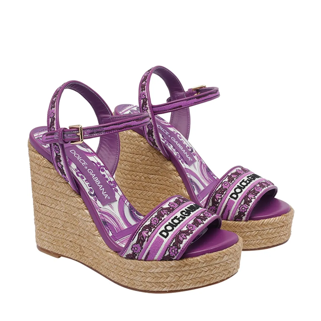 EMBROIDERY MAIOLICA  PATTERN WEDGED SANDALS - immagine 3