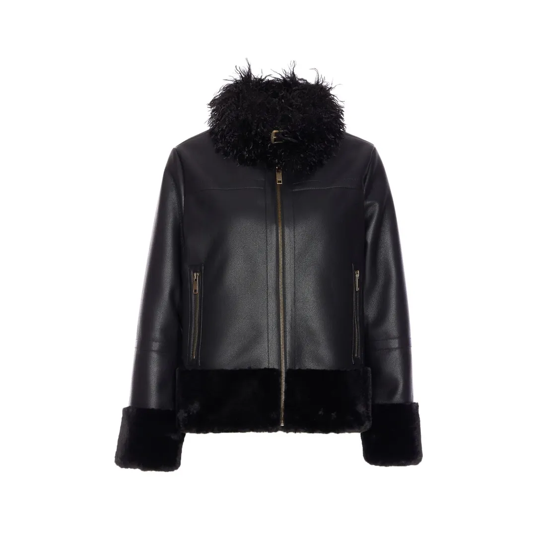 LEATHER EFFECT JACKET AND FAUX FUR - immagine 1
