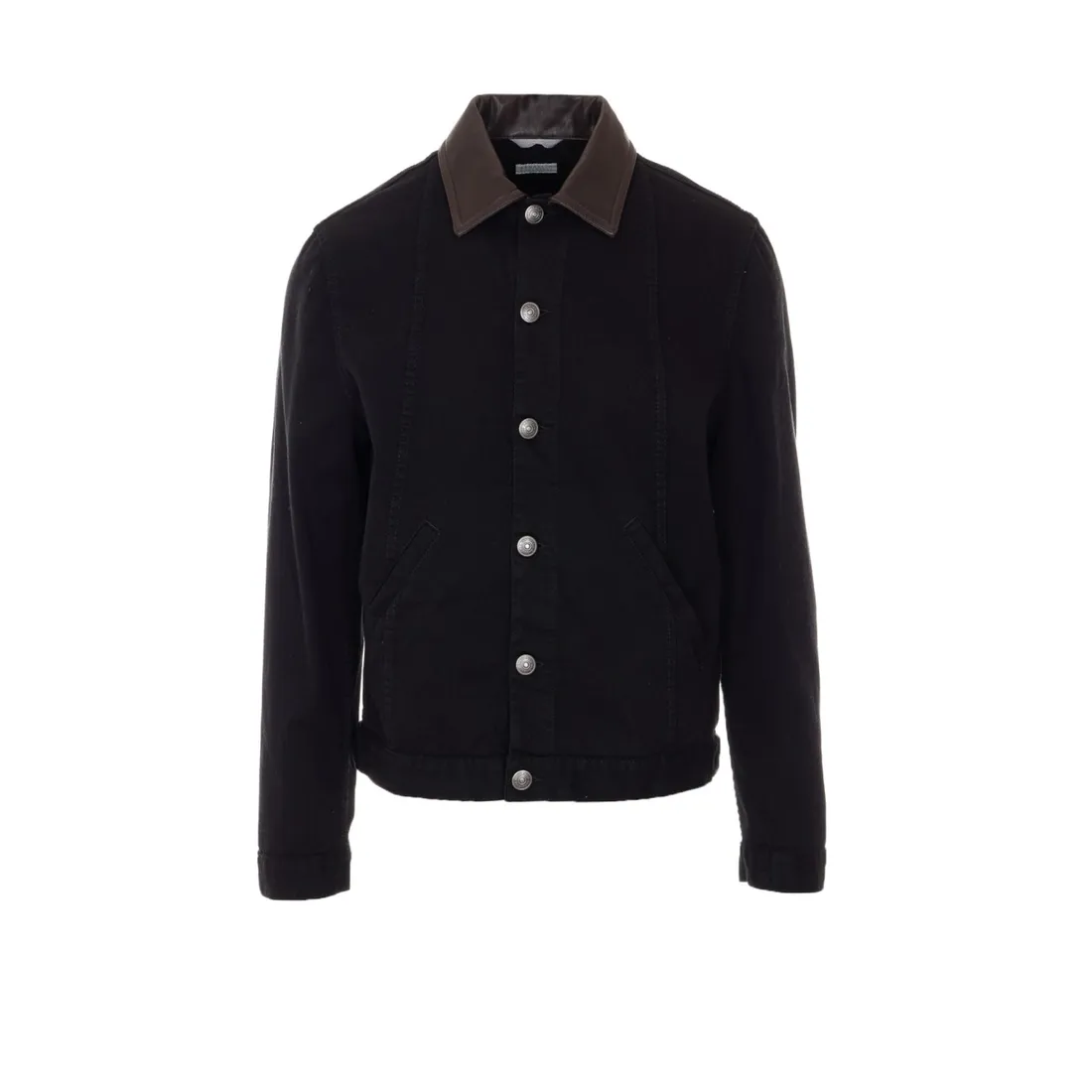 LIGHT DENIM JACKET WITH LEATHER COLLAR - immagine 1