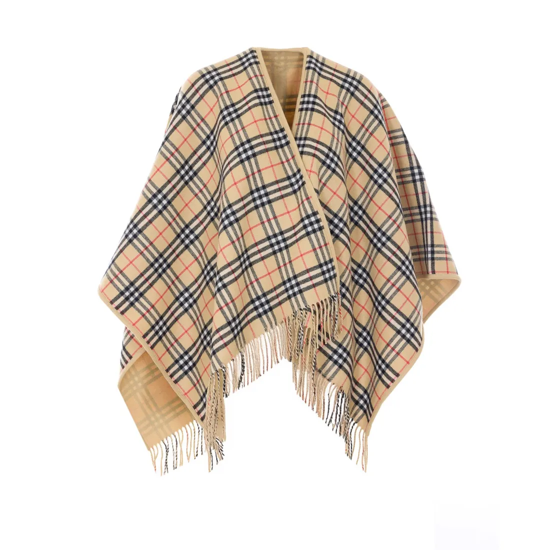 REVERSIBLE CHECK WOOL CAPE - immagine 2