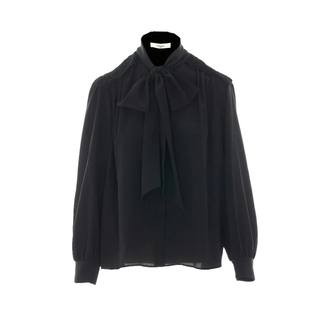 MAXI GATHERED LAVALLIÈRE BLOUSE IN CRÊPE DE CHINE - immagine 1