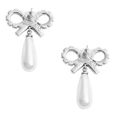 CRYSTAL BOW PEARL EARRINGS