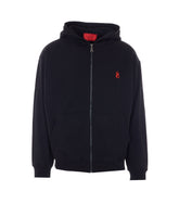 FELPA CON ZIP E CAPPUCCIO E FIAMME RICAMATE