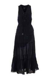 CASARSA LONG DRESS WITH RUFFLE AND RIBBONS