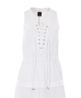 CASARSA LONG COTTON DRESS WITH RUFFLE AND RIBBONS