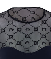 MOONOGRAM MESH FLOCK BODYSUIT TOP