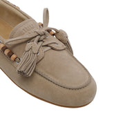 SUEDE DECK LOAFERS WITH TASSELS AND MIU MIU LOGO