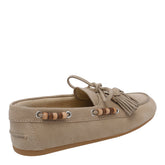 SUEDE DECK LOAFERS WITH TASSELS AND MIU MIU LOGO