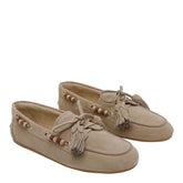 SUEDE DECK LOAFERS WITH TASSELS AND MIU MIU LOGO