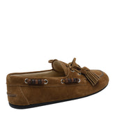 SUEDE DECK LOAFERS WITH TASSELS AND MIU MIU LOGO