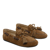SUEDE DECK LOAFERS WITH TASSELS AND MIU MIU LOGO